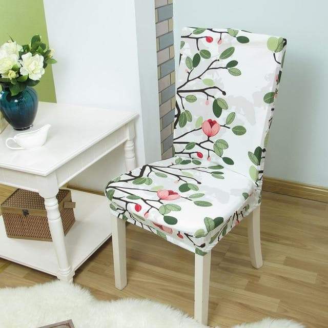 Biały Pokrowiec Na Krzesło W Zielone Liście I Róże Liza